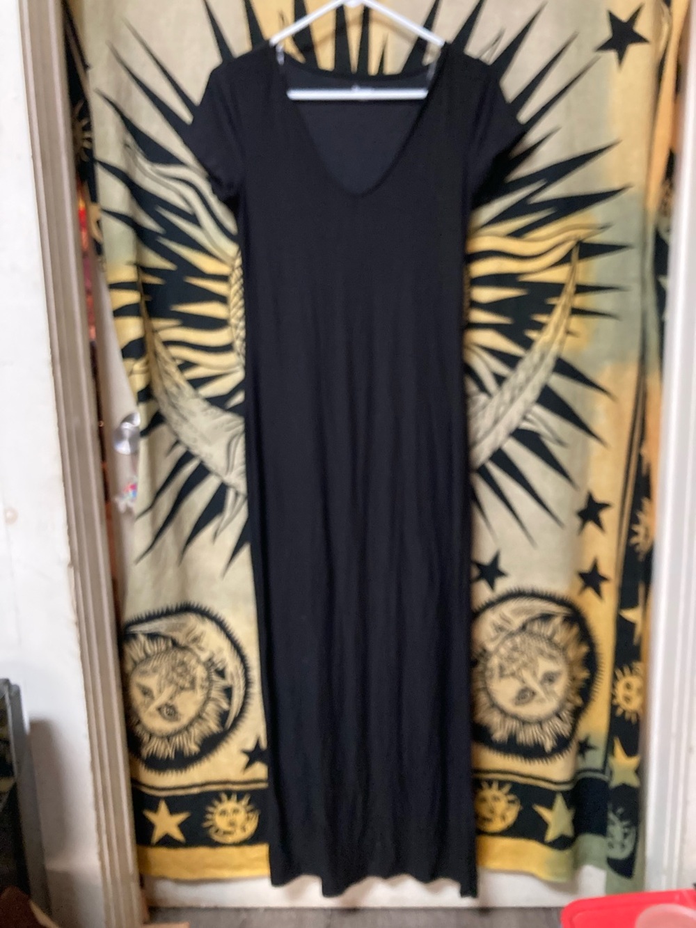 Black V-Neck Short Sleeve Maxi Dress
